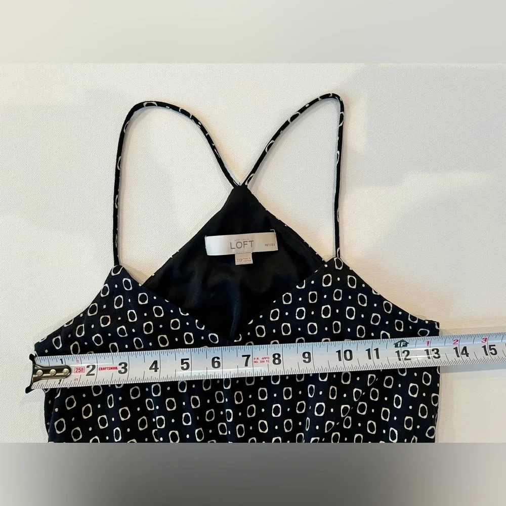 LOFT Petite Racerback Flowy Cinched Geometric Black White Mini XXSP Mini Dress - Picture 10 of 12